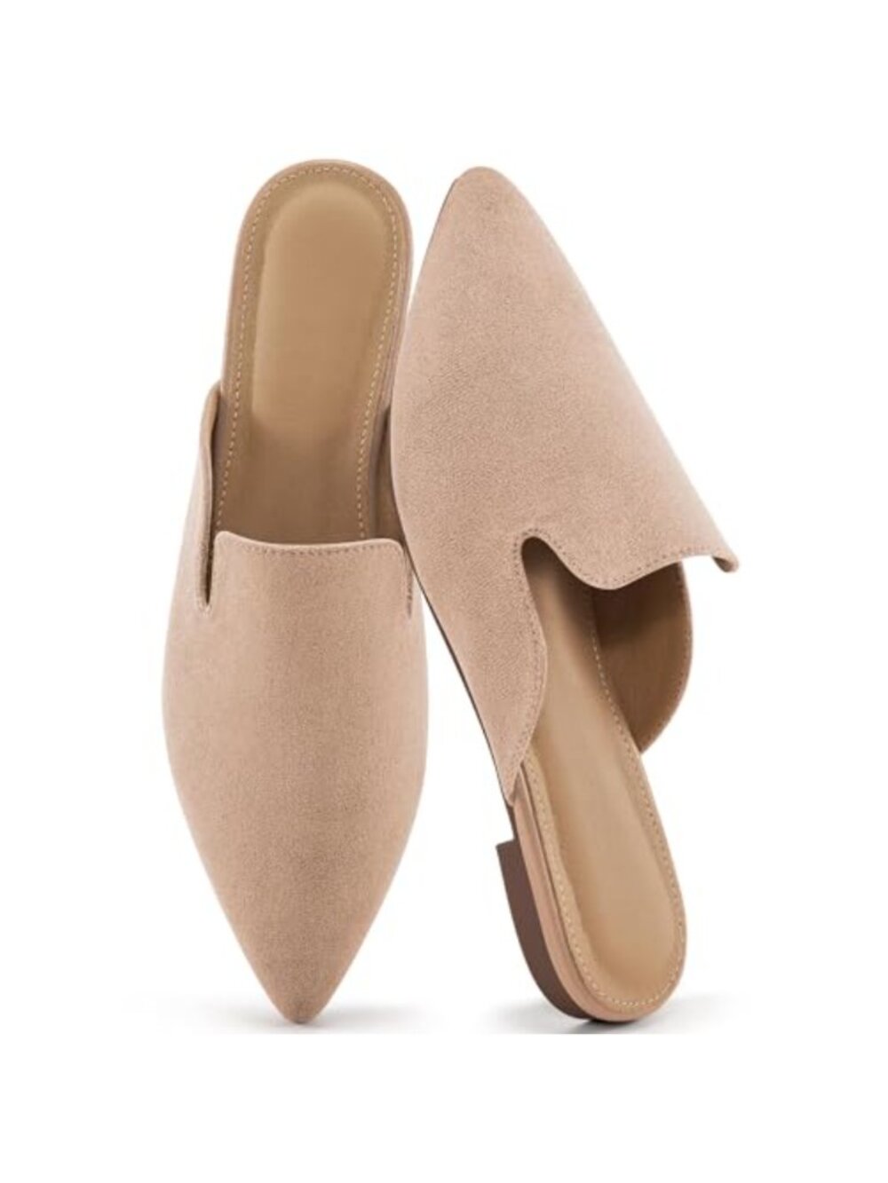 Women's Suede Pointed Toe Backless Mules Slip On Loafers Flat Dress Shoes